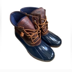Sperry Top-Sider Leather Duck Boots  Snowboots - Navy and Brown Womens 6.5 EUC